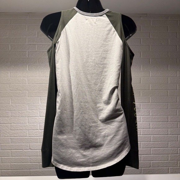 Hollister California Olive Green Cold Shoulder Graphic Top - XS - Picture 3 of 5